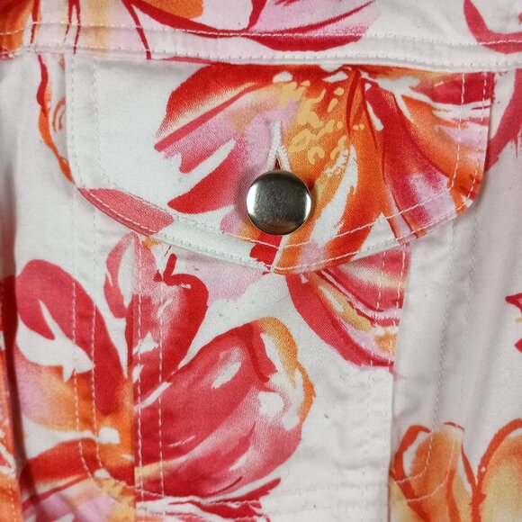 Coldwater Creek Floral Button Up Short Jacket With Bold Vibrant Flowers Size S - Picture 5 of 7